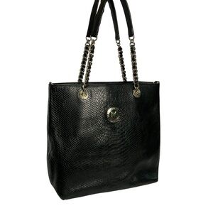 Metrocity MC Black Snake Skin Leather 2 Way Tote Bag